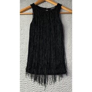 Bebe Halter Top Womens Size XSmall Black With Black Fringe Sleeveless NWT